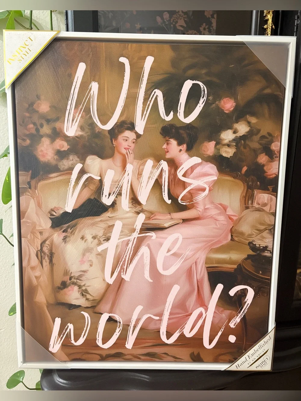 Vintage Portrait Wall art framed - Who Runs the World?' - 20” x 16”